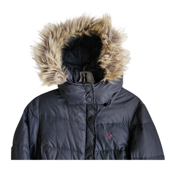 Crew Clothing Co. Women Black Down Puffer Coat Size L Detachable Faux Fur Hood - Picture 6 of 13
